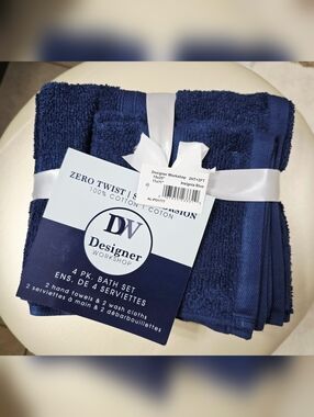 Designer Workshop 4 pack Navy Blue Bath Towel Set Cotton Soft